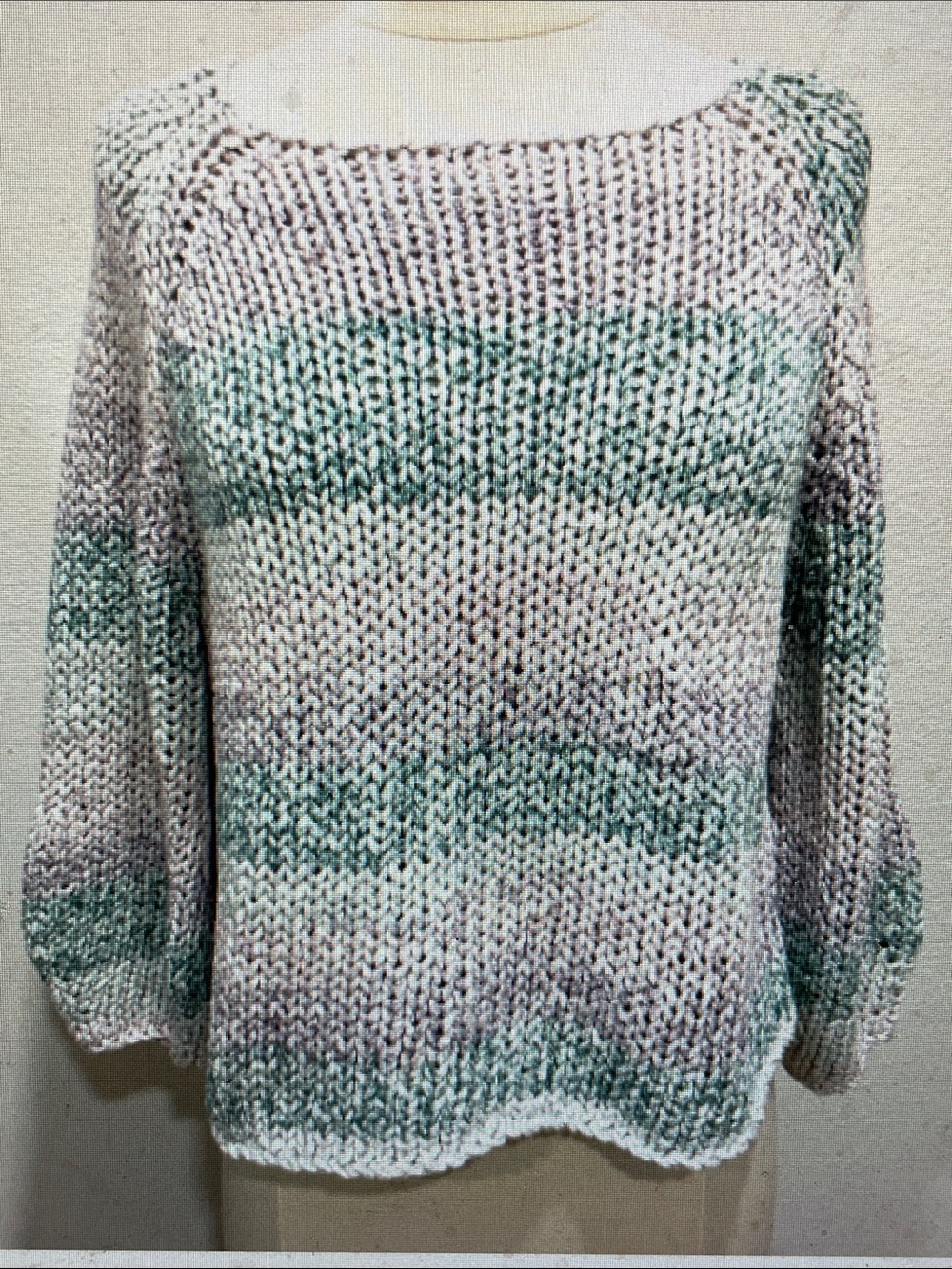 360sweater Cozy Chunky Knit Sweater in Cream/lilac and Sage Green- nwt